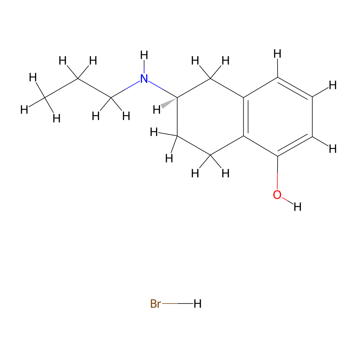1-Naphthalenol, 5,6,7,8-tetrahydro-6-(propylamino)-(hydrobromide),(R)- molecular structure, CAS 167016-87-7