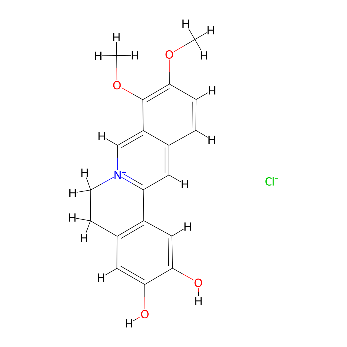 Demethyleneberberine chloride molecular structure, CAS 16705-03-6