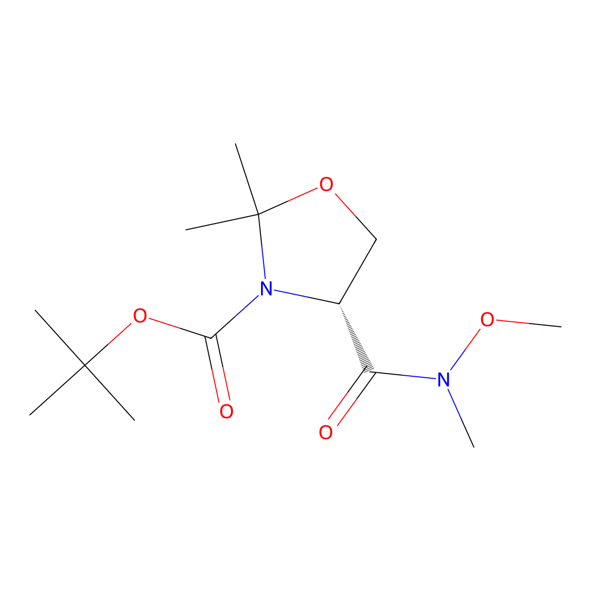 (R)-3-Boc-4-(Methoxymethylcarbamoyl)-2,2-dimethyloxazolidine molecular structure, CAS 167102-62-7