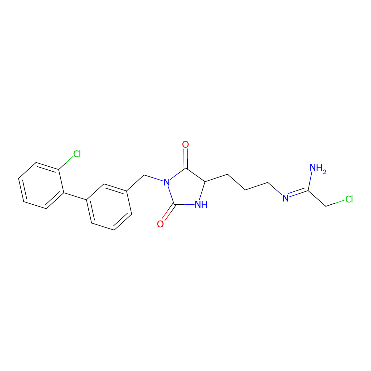 2-chloro-N-[3-[1-[(2'-chloro[1,1'-biphenyl]-3-yl)methyl]-2,5-dioxo-4-imidazolidinyl]propyl]-ethanimidamide molecular structure, CAS 1671088-84-8