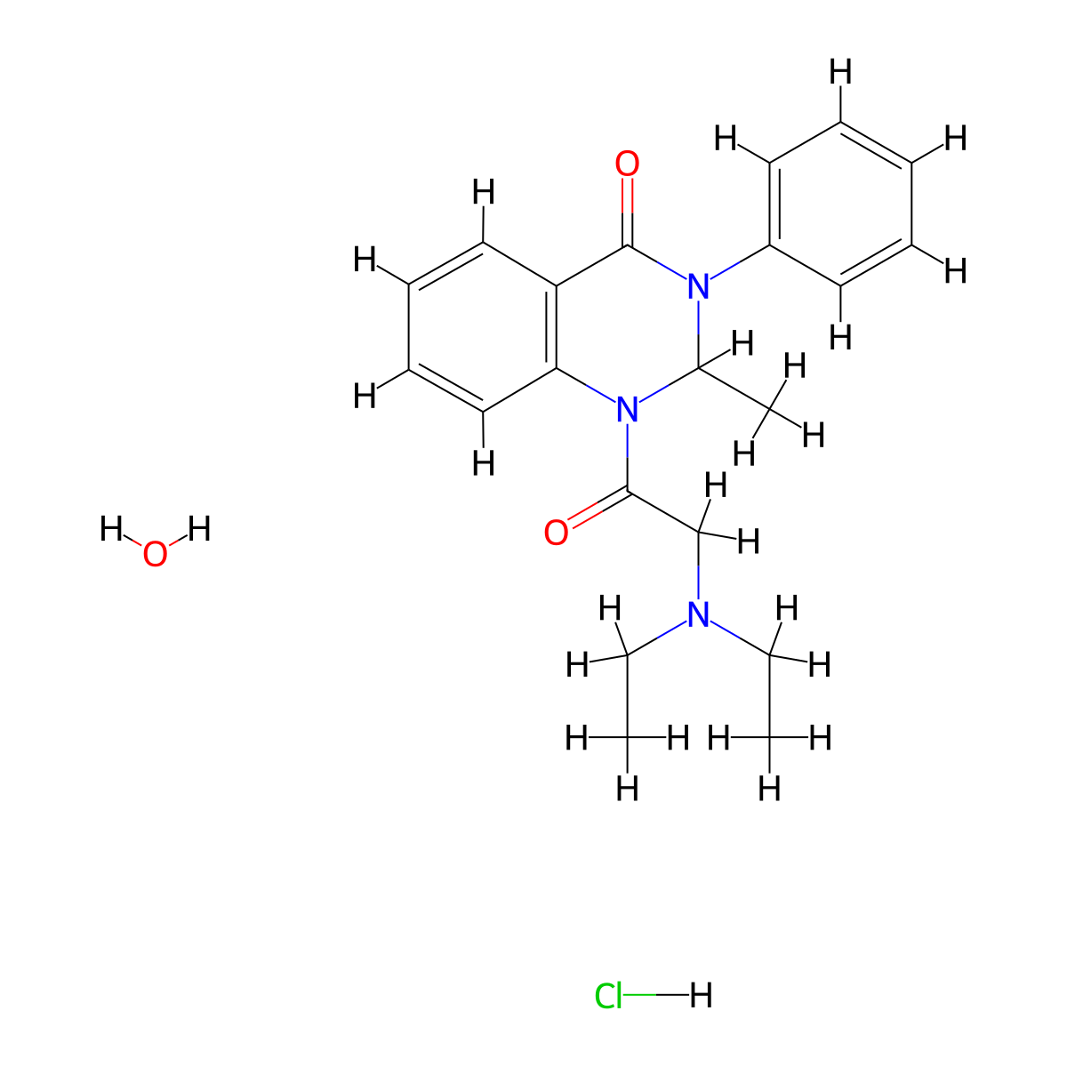 4(1H)-Quinazolinone, 1-(N,N-diethylglycyl)-2,3-dihydro-2-methyl-3-phenyl-, monohydrochloride, hydrate molecular structure, CAS 16711-38-9