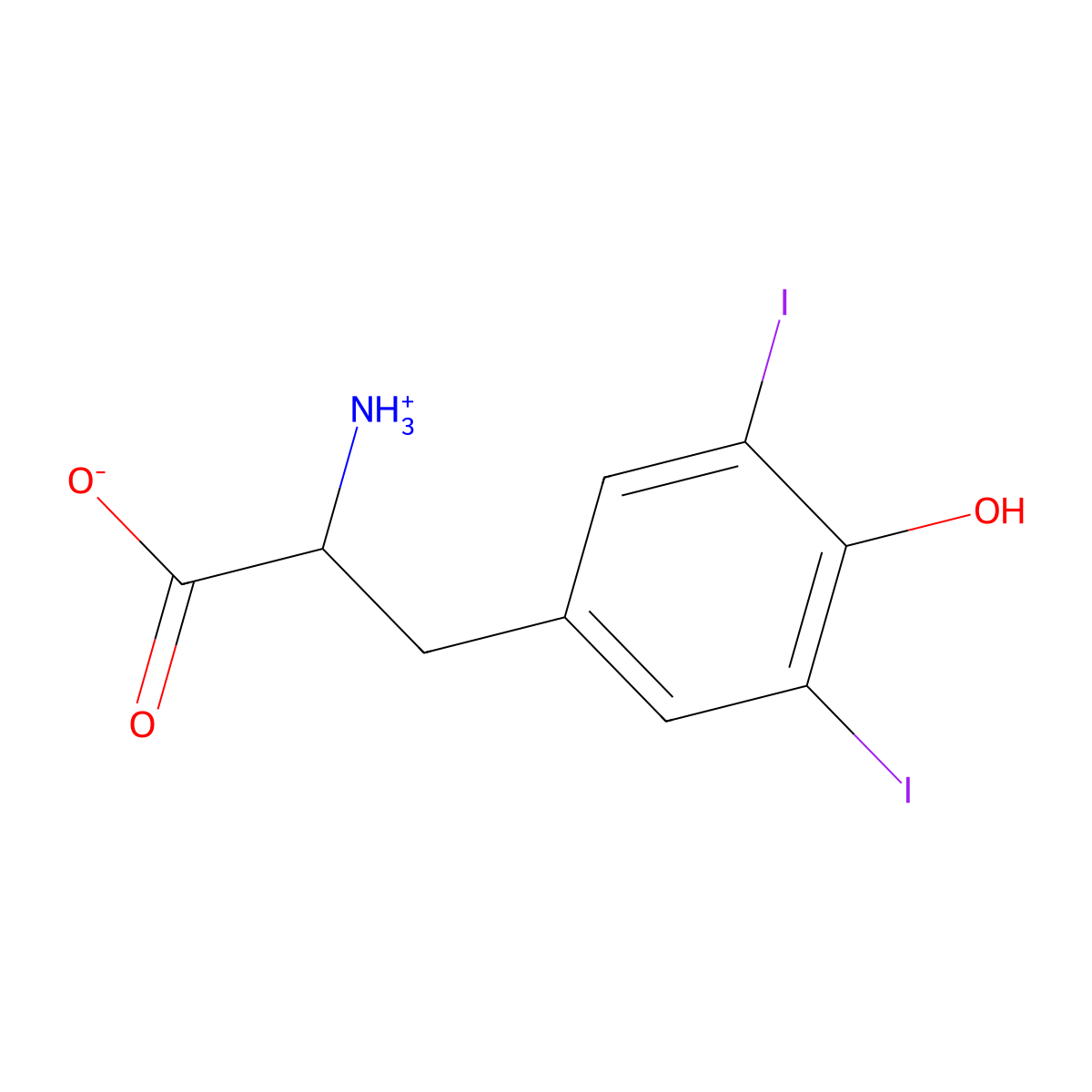 (2R)-2-azaniumyl-3-(4-hydroxy-3,5-diiodophenyl)propanoate molecular structure, CAS 16711-71-0