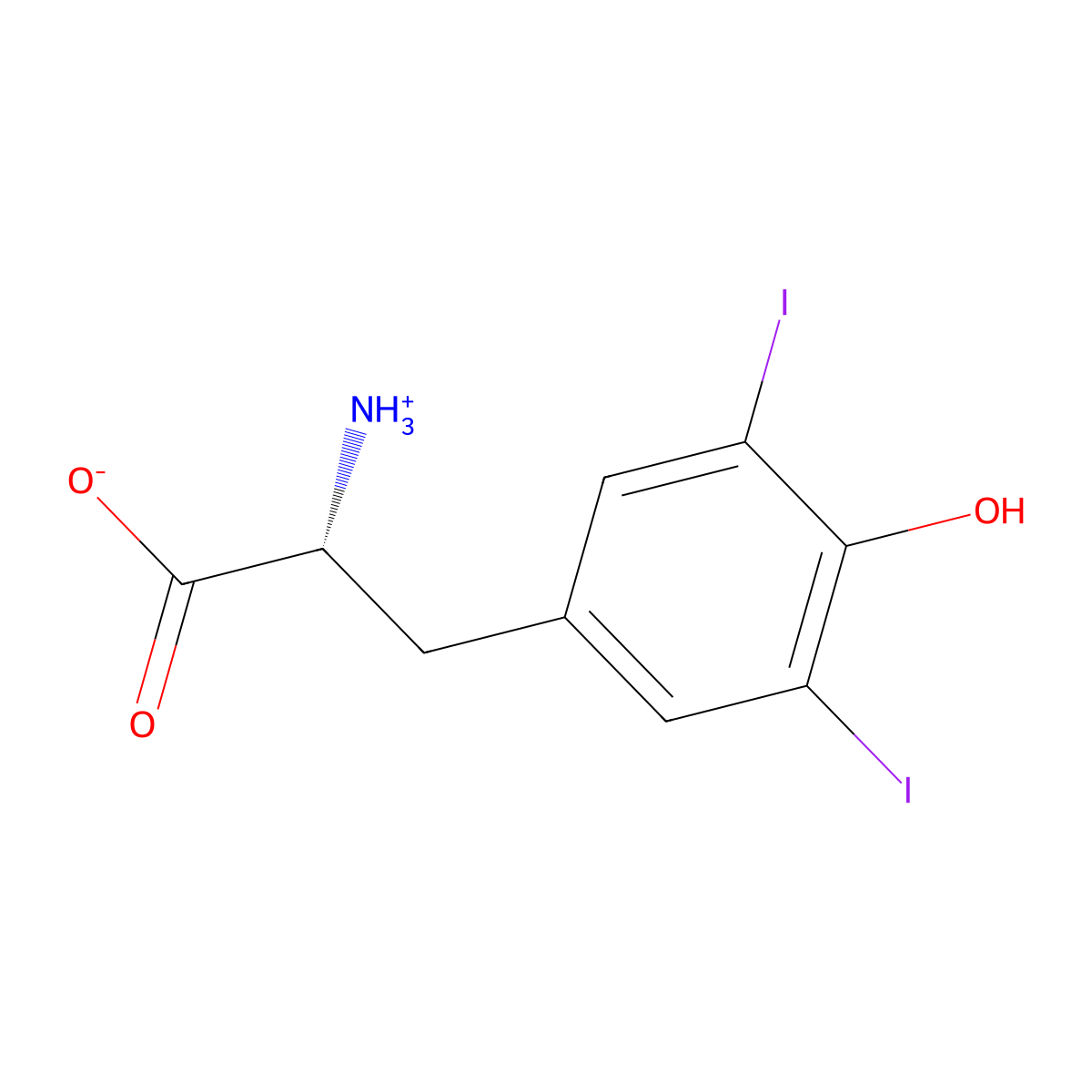 (2R)-2-azaniumyl-3-(4-hydroxy-3,5-diiodophenyl)propanoate molecular structure, CAS 16711-71-0