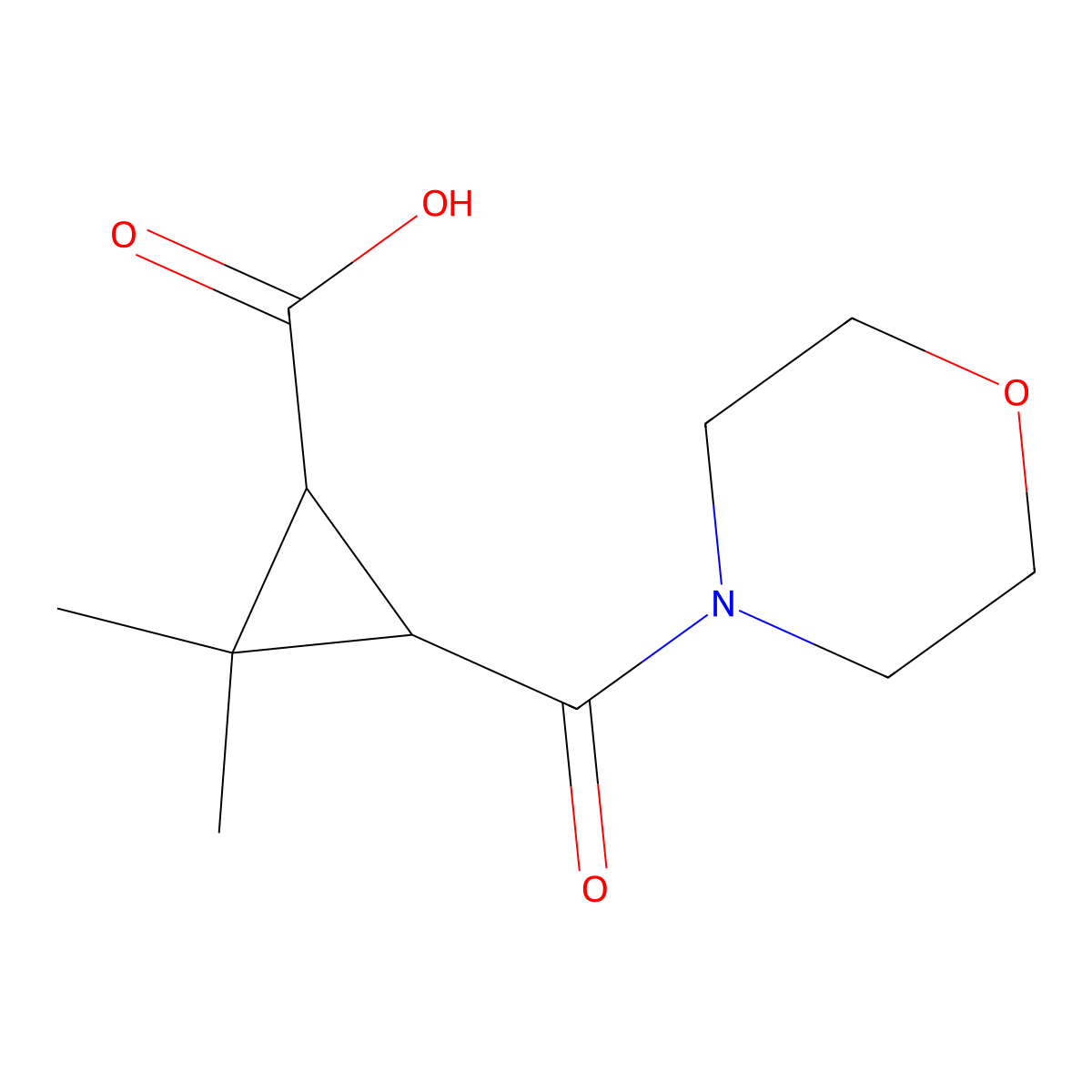 2,2-Dimethyl-3-(morpholin-4-ylcarbonyl)-cyclopropanecarboxylic acid molecular structure, CAS 167113-75-9
