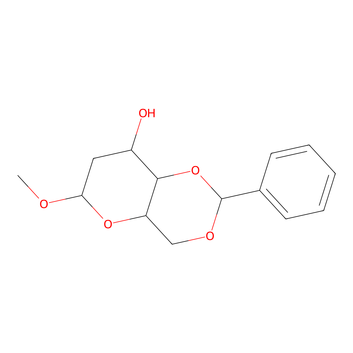 6-Methoxy-2-phenyl-4,4a,6,7,8,8a-hexahydropyrano[3,2-d][1,3]dioxin-8-ol molecular structure, CAS 16718-95-9