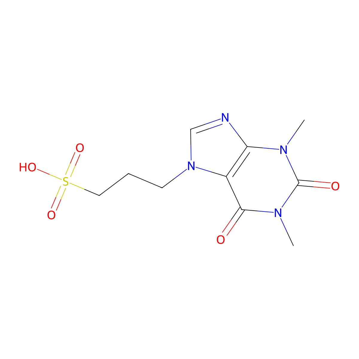 1,2,3,6-Tetrahydro-1,3-dimethyl-2,6-dioxo-7H-purine-7-propanesulphonic acid molecular structure, CAS 1672-28-2