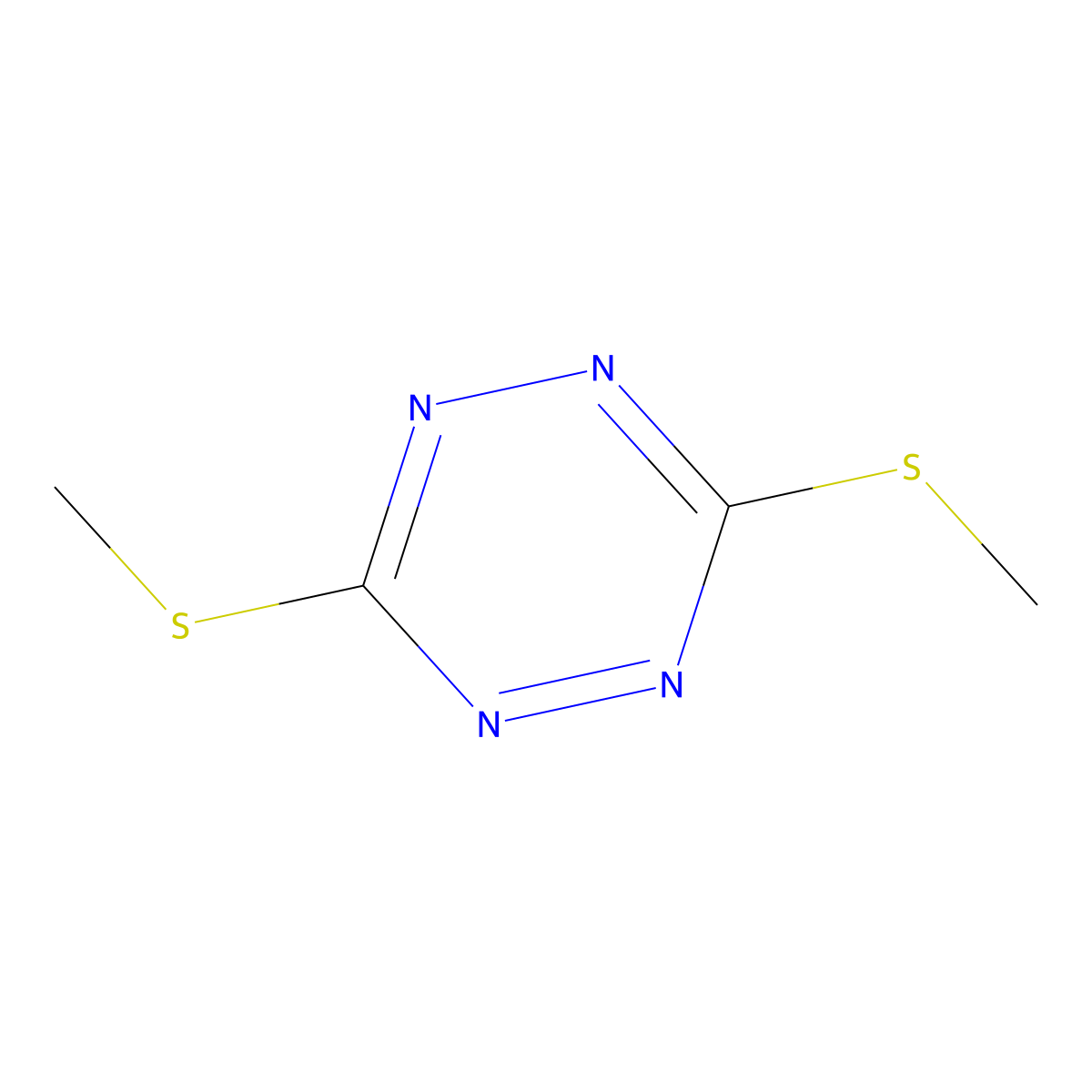 3,6-Bis(methylthio)-1,2,4,5-tetrazine molecular structure, CAS 1672-34-0