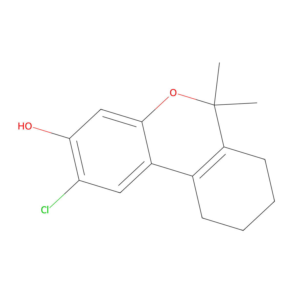 6H-Dibenzo(b,d)pyran-3-ol, 2-chloro-6,6-dimethyl-7,8,9,10-tetrahydro- molecular structure, CAS 16720-04-0