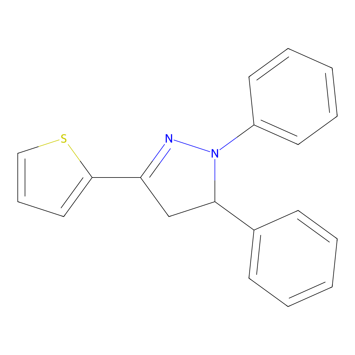 2,3-Diphenyl-5-thiophen-2-yl-3,4-dihydropyrazole molecular structure, CAS 16723-77-6