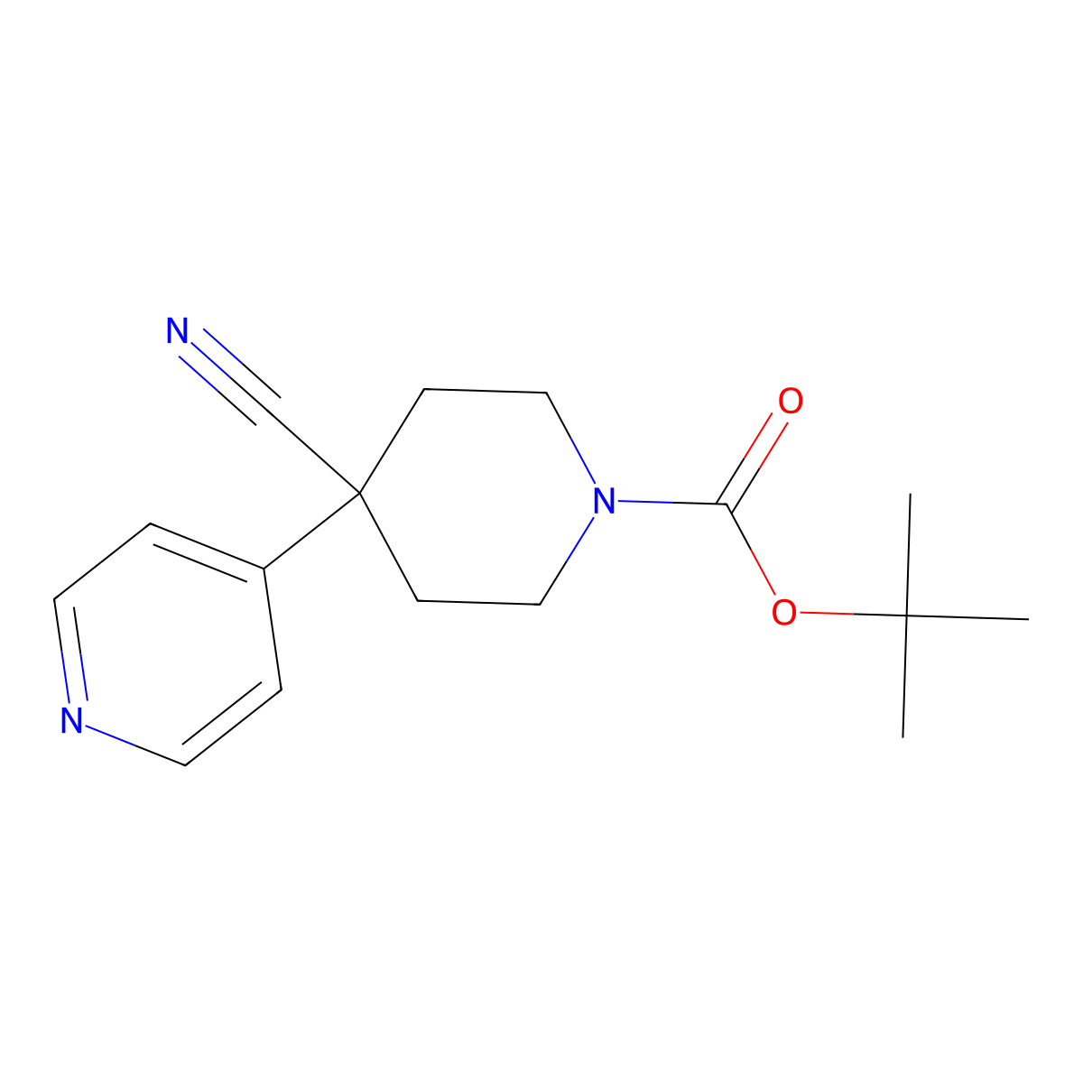 1-Boc-4-cyano-4-(4-pyridinyl)-piperidine molecular structure, CAS 167262-92-2