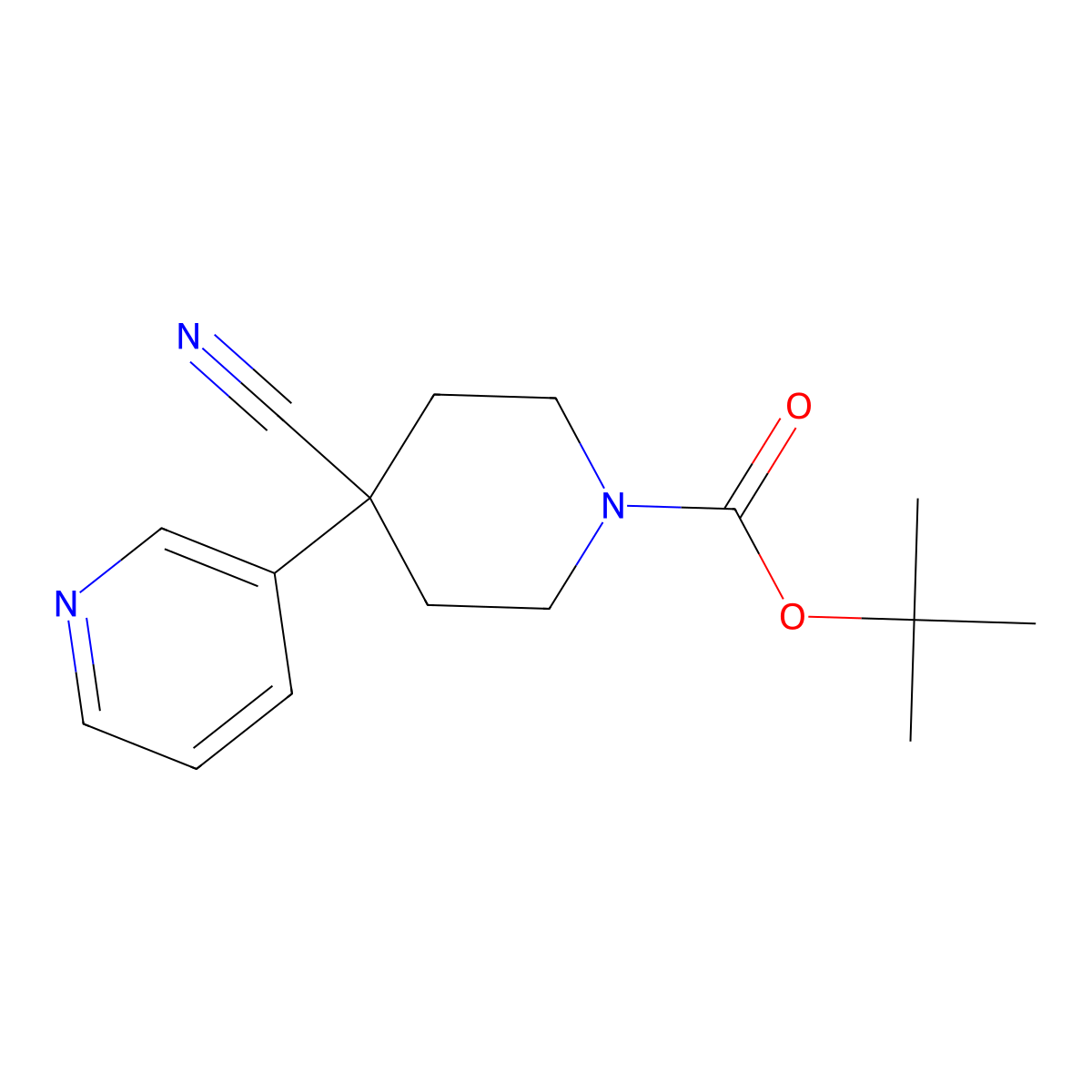 tert-Butyl 4-cyano-4-(pyridin-3-yl)piperidine-1-carboxylate molecular structure, CAS 167262-98-8