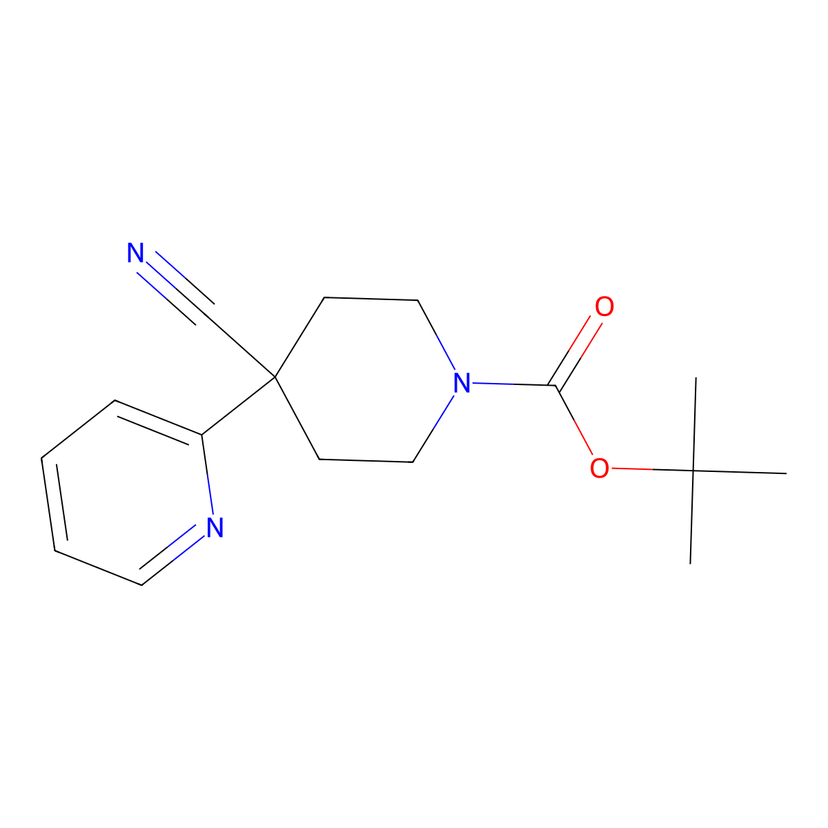 Tert-butyl 4-cyano-4-(pyridin-2-YL)piperidine-1-carboxylate molecular structure, CAS 167263-04-9