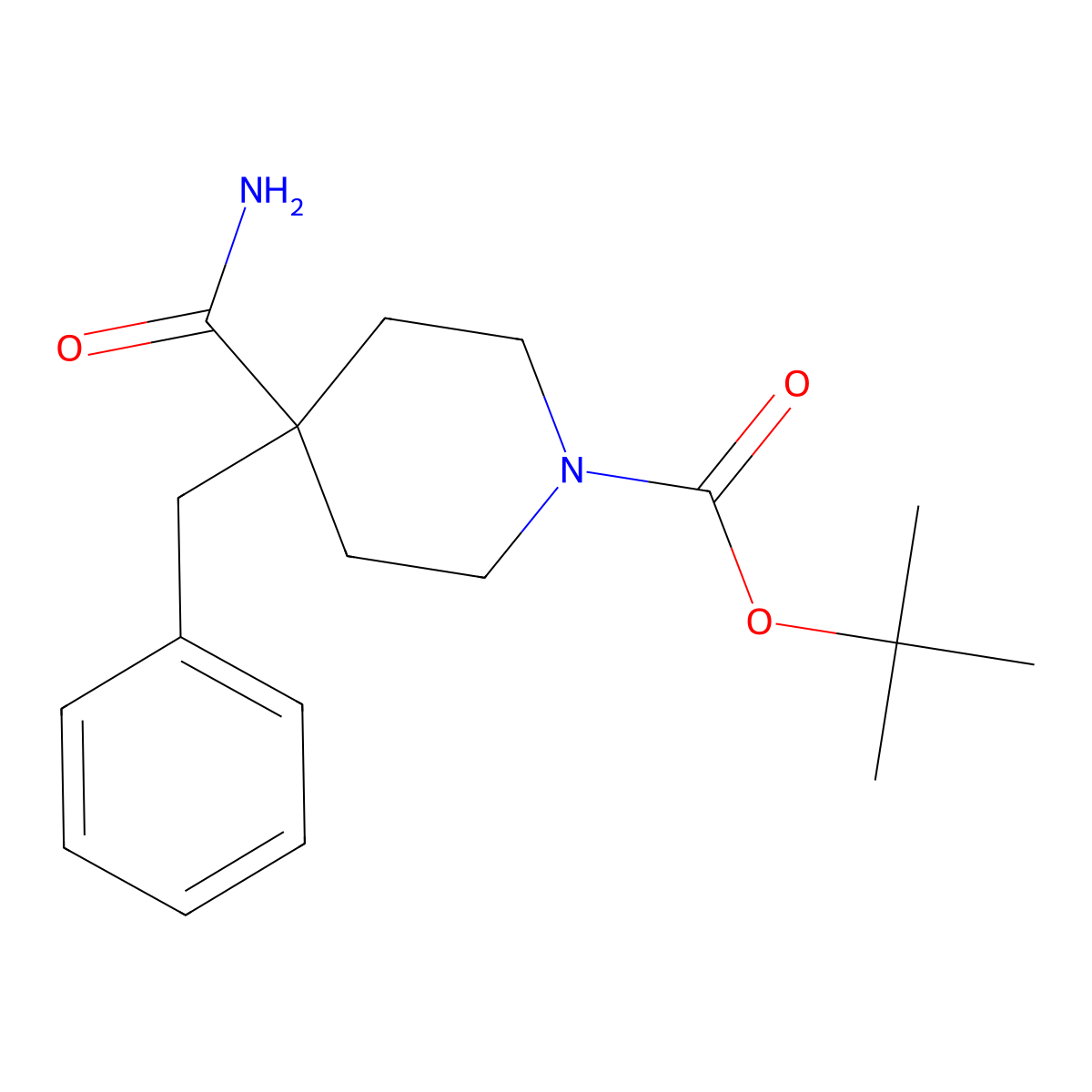 Tert-butyl 4-benzyl-4-carbamoylpiperidine-1-carboxylate molecular structure, CAS 167263-12-9
