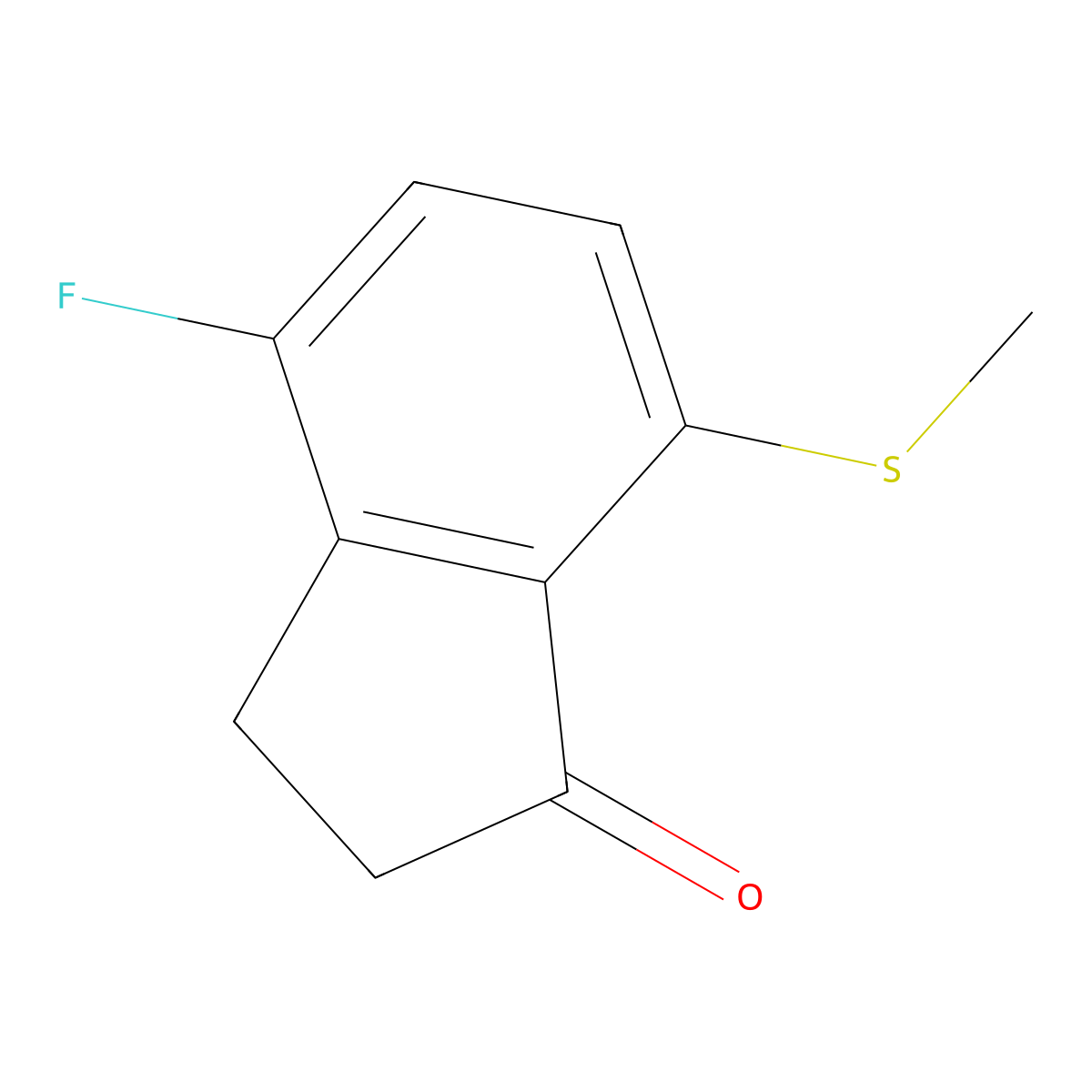 4-Fluoro-7-(methylsulfanyl)-2,3-dihydroinden-1-one molecular structure, CAS 1672663-10-3