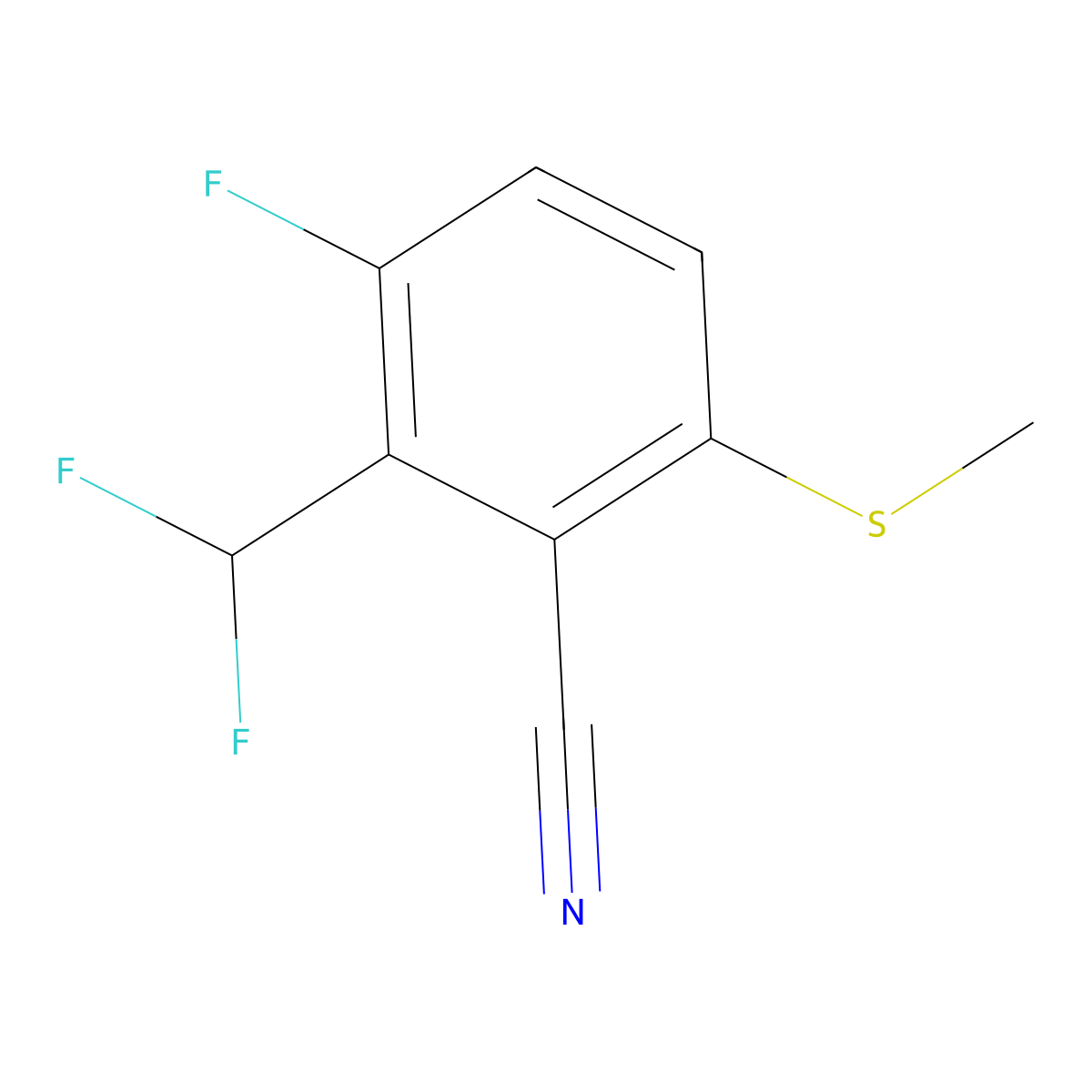 2-(Difluoromethyl)-3-fluoro-6-methylsulfanyl-benzonitrile molecular structure, CAS 1672663-81-8