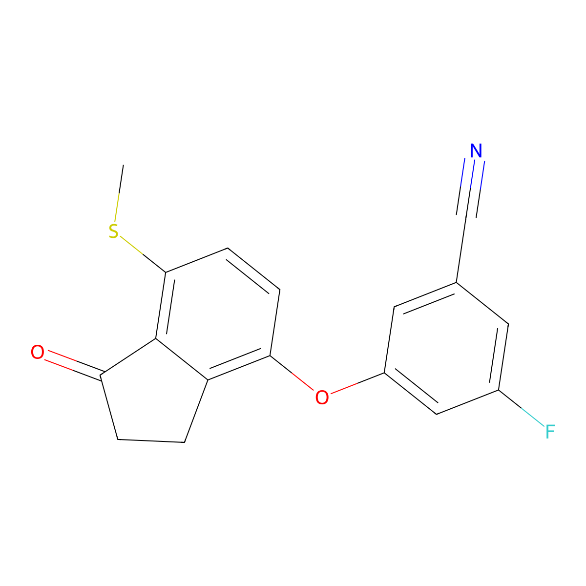 Benzonitrile, 3-[[2,3-dihydro-7-(methylthio)-1-oxo-1H-inden-4-yl]oxy]-5-fluoro- molecular structure, CAS 1672665-69-8