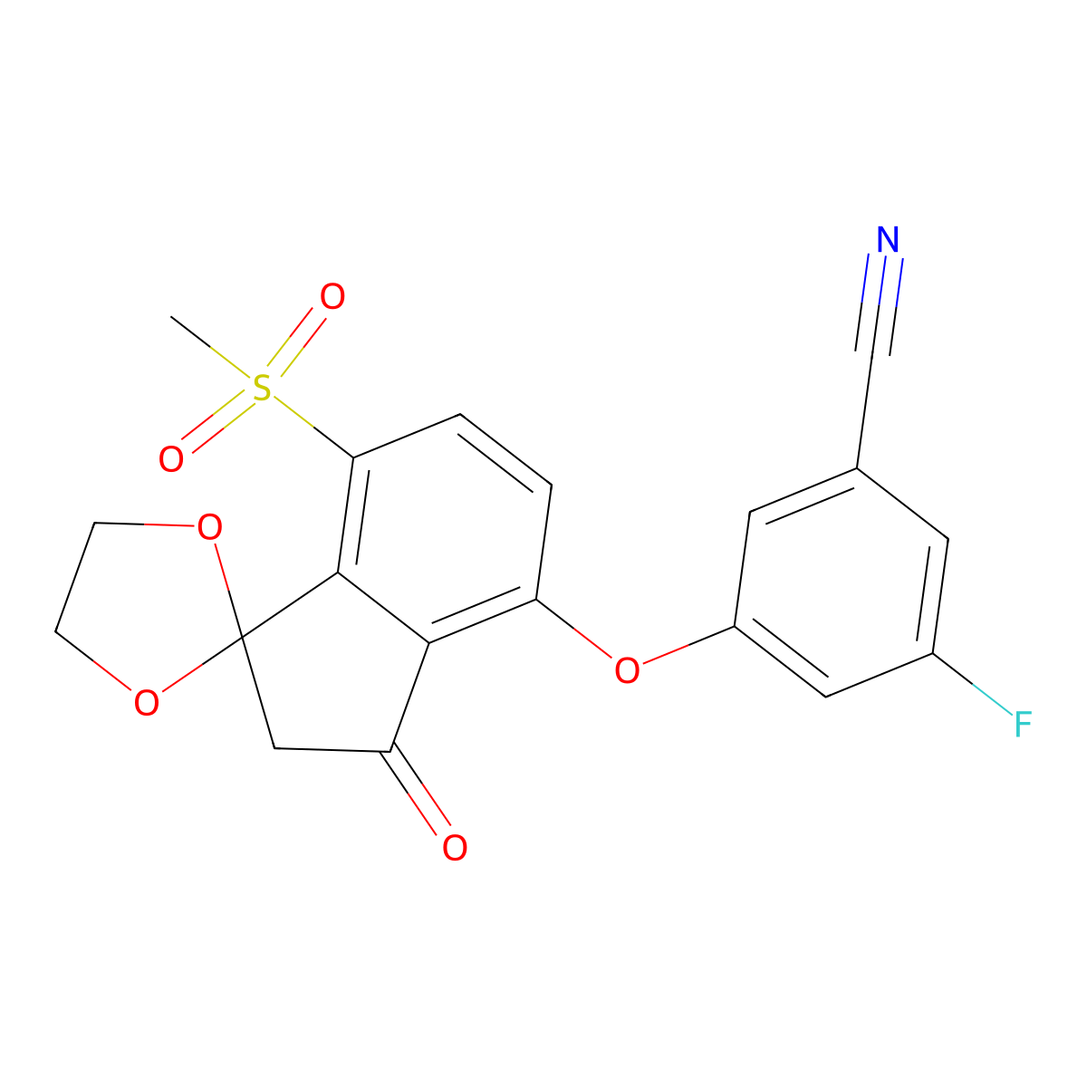3-Fluoro-5-((7'-(methylsulfonyl)-3'-oxo-2',3'-dihydrospiro[[1,3]dioxolane-2,1'-inden]-4'-yl)oxy)benzonitrile molecular structure, CAS 1672668-41-5