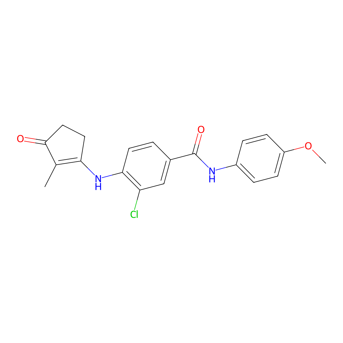 3-Chloranyl-~{n}-(4-Methoxyphenyl)-4-[(2-Methyl-3-Oxidanylidene-Cyclopenten-1-Yl)amino]benzamide molecular structure, CAS 1672684-68-2