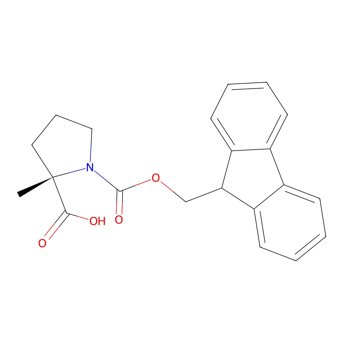(2S)-1-(((9H-fluoren-9-yl)methoxy)carbonyl)-2-methylpyrrolidine-2-carboxylic acid molecular structure, CAS 167275-47-0