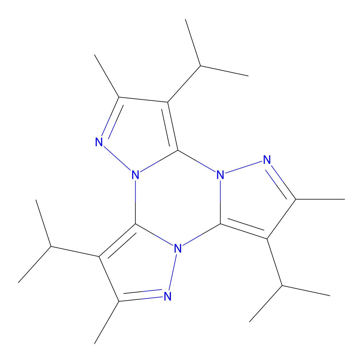 3,7,11-Triisopropyl-2,6,10-trimethyltripyrazolo[1,5-a:1',5'-c:1'',5''-e][1,3,5]triazine molecular structure, CAS 167281-88-1