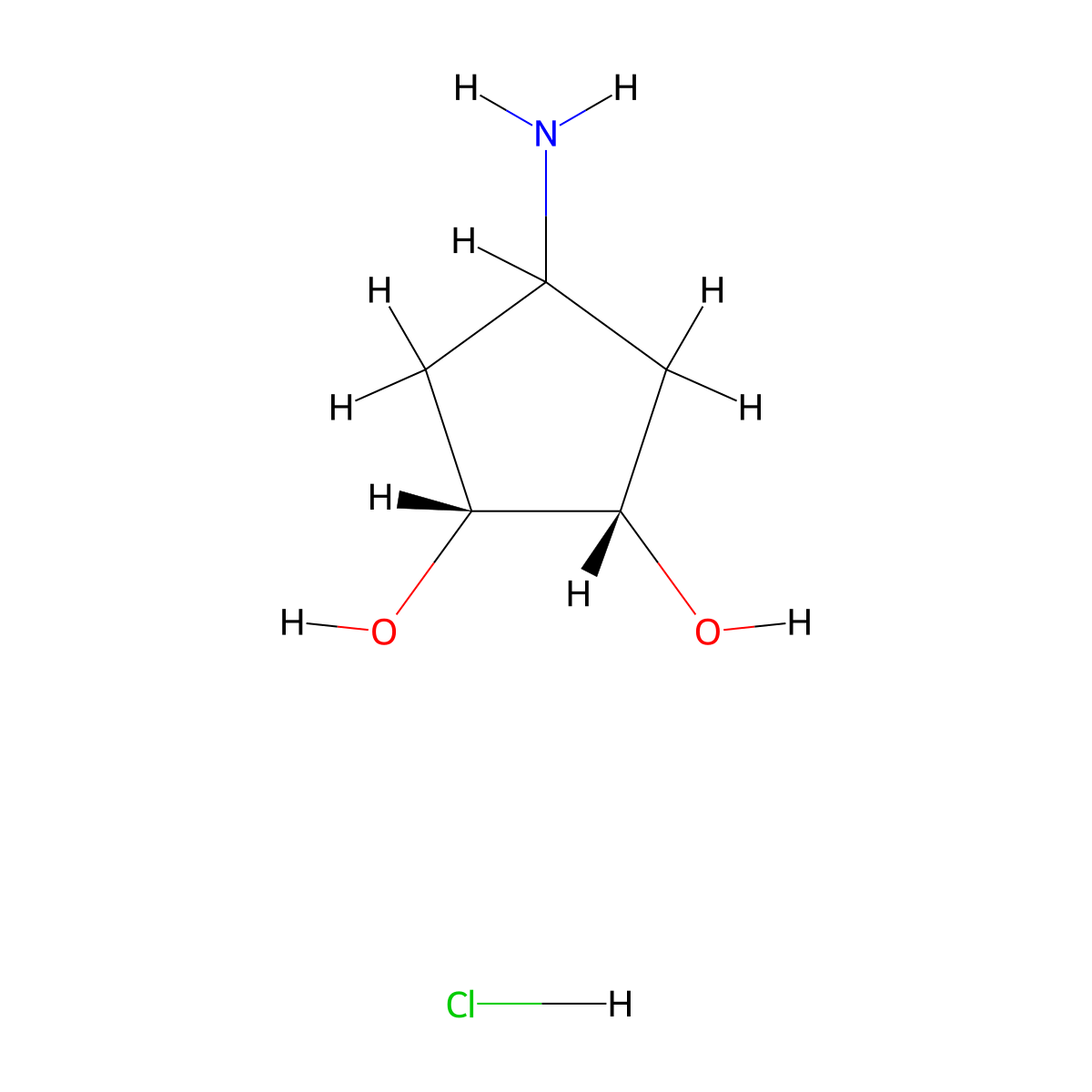 rac-(1R,2S,4R)-4-aminocyclopentane-1,2-diol hydrochloride molecular structure, CAS 167298-49-9