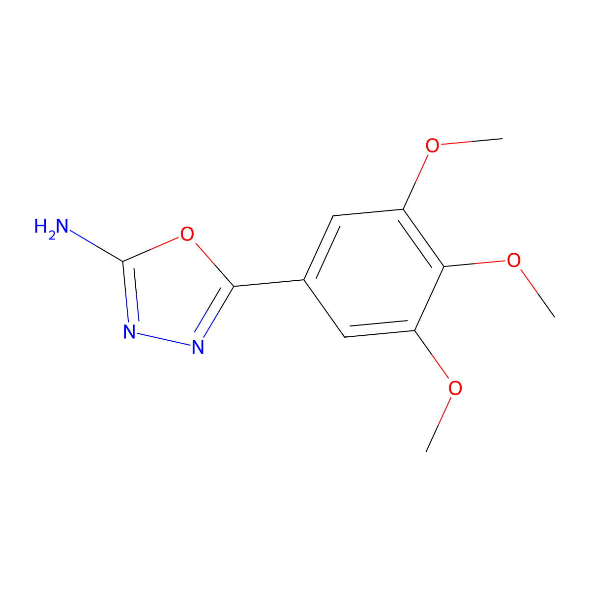 1,3,4-Oxadiazol-2-amine, 5-(3,4,5-trimethoxyphenyl)- molecular structure, CAS 1673-43-4