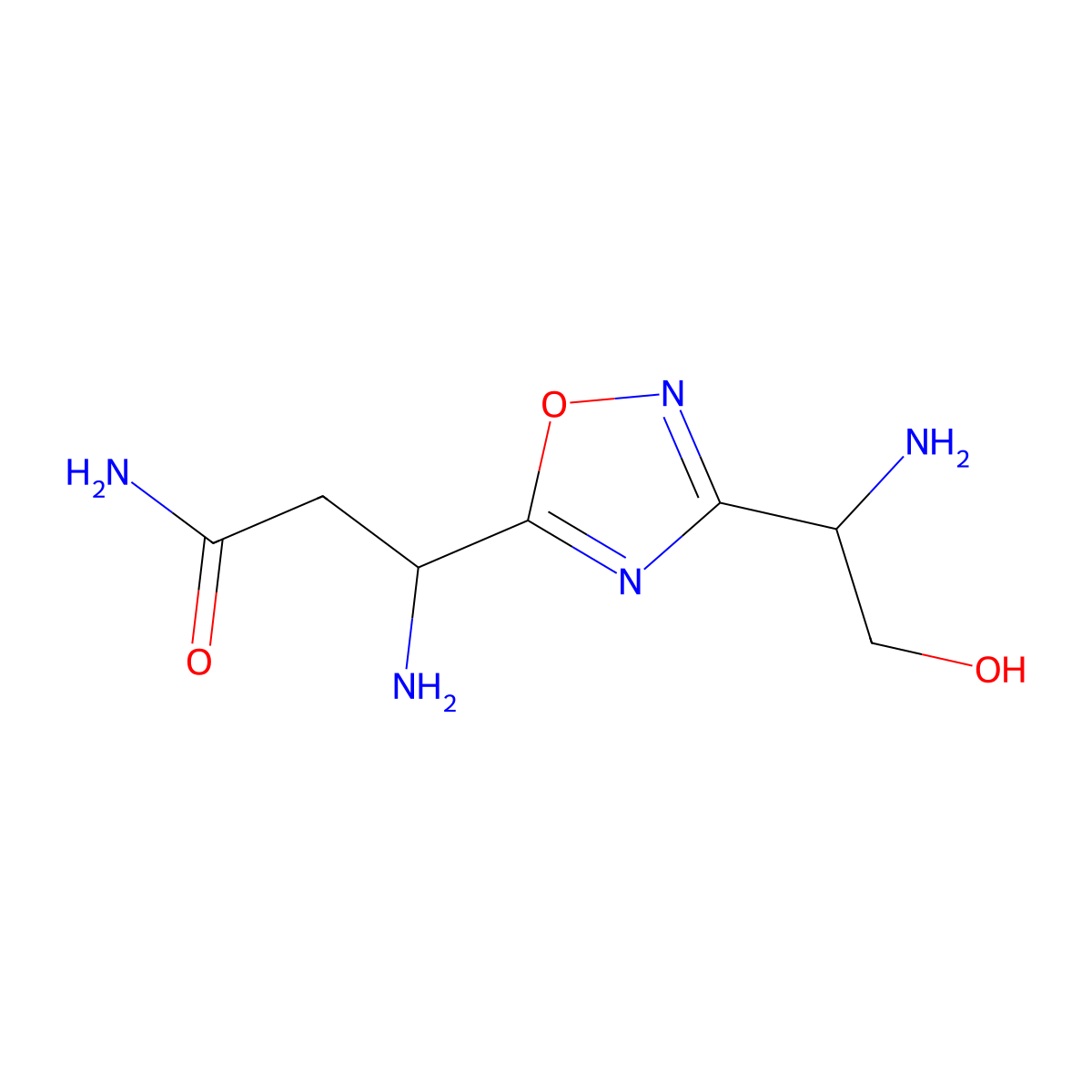 (S)-3-amino-3-(3-((R)-1-amino-2-hydroxyethyl)-1,2,4-oxadiazol-5-yl)propanamide molecular structure, CAS 1673534-73-0