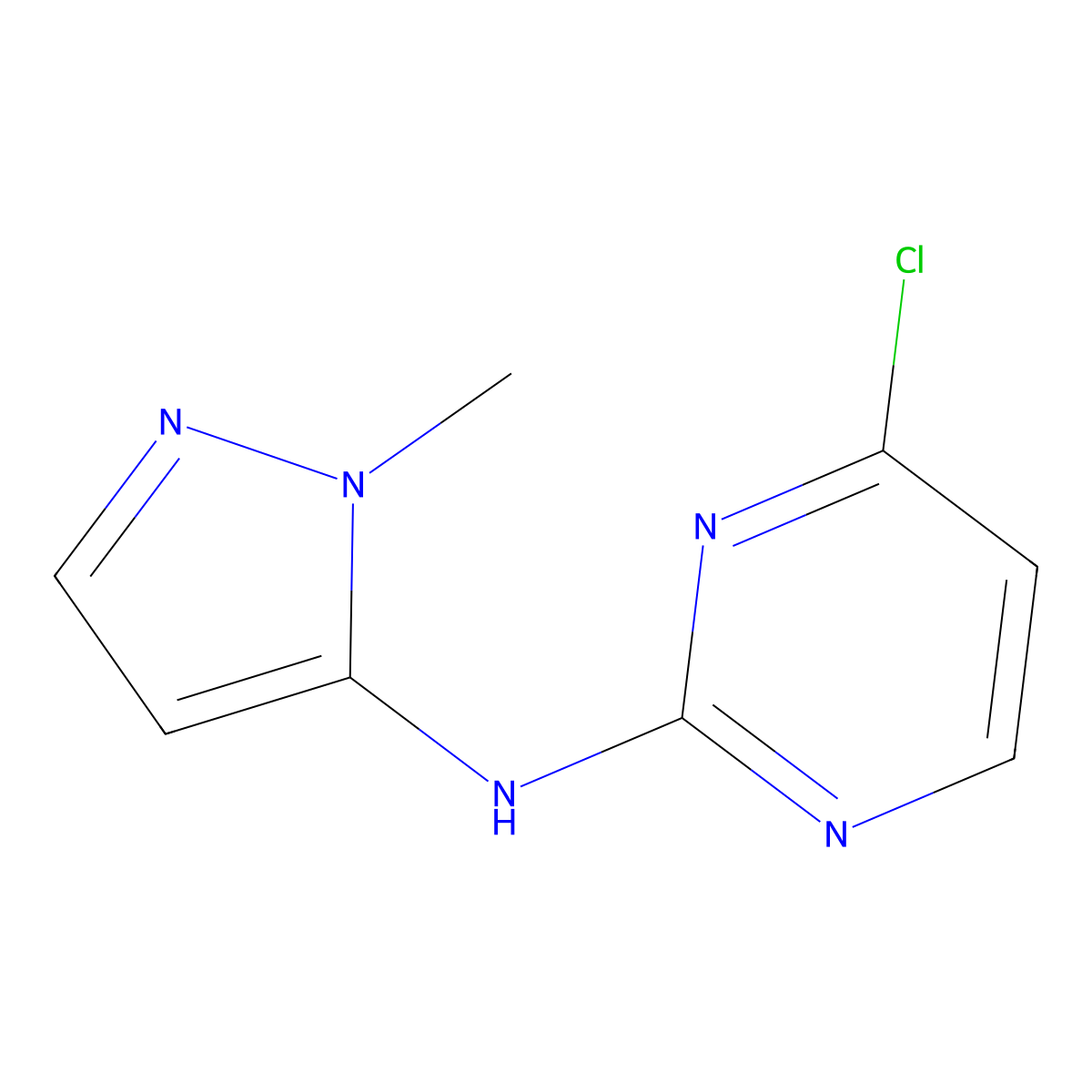 4-chloro-N-(1-methyl-1H-pyrazol-5-yl)pyrimidin-2-amine molecular structure, CAS 1673546-74-1