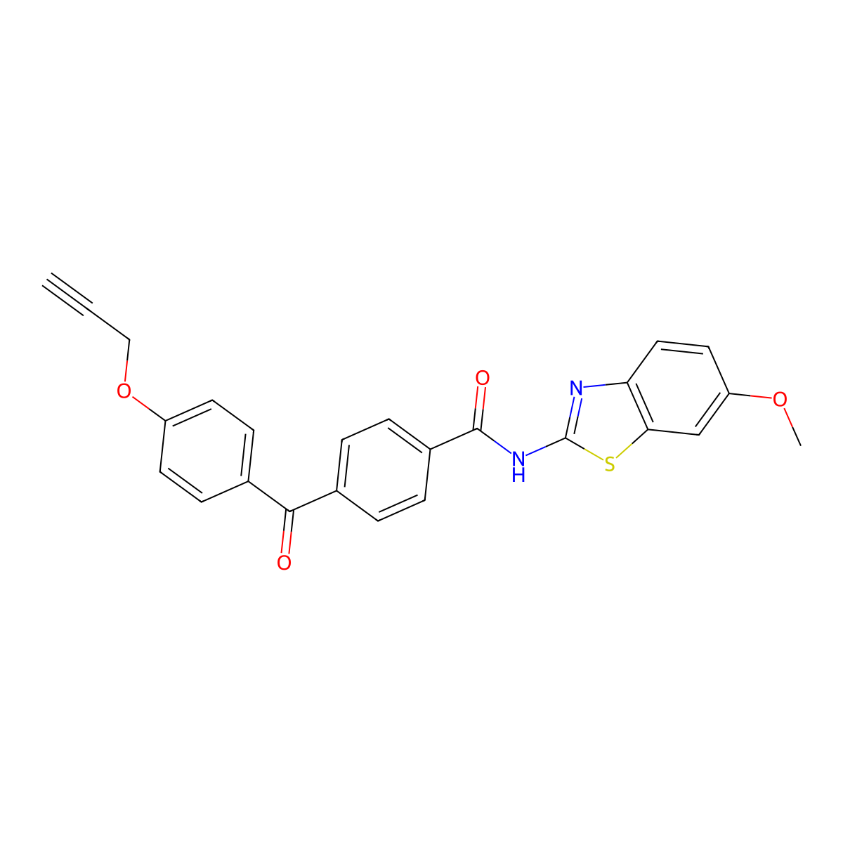 N-(6-methoxybenzo[d]thiazol-2-yl)-4-(4-(prop-2-yn-1-yloxy)benzoyl)benzamide molecular structure, CAS 1673558-59-2