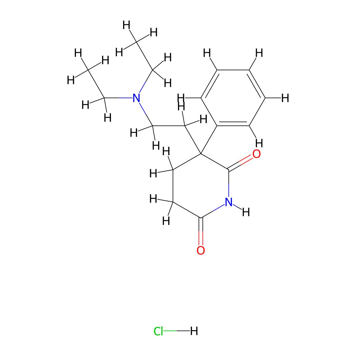 2,6-Piperidinedione, 3-(2-(diethylamino)ethyl)-3-phenyl-, hydrochloride (1:1) molecular structure, CAS 1674-96-0