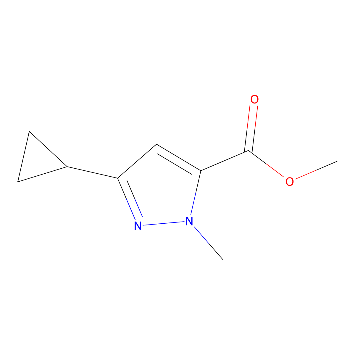 methyl 3-cyclopropyl-1-methyl-1H-pyrazole-5-carboxylate molecular structure, CAS 167408-64-2