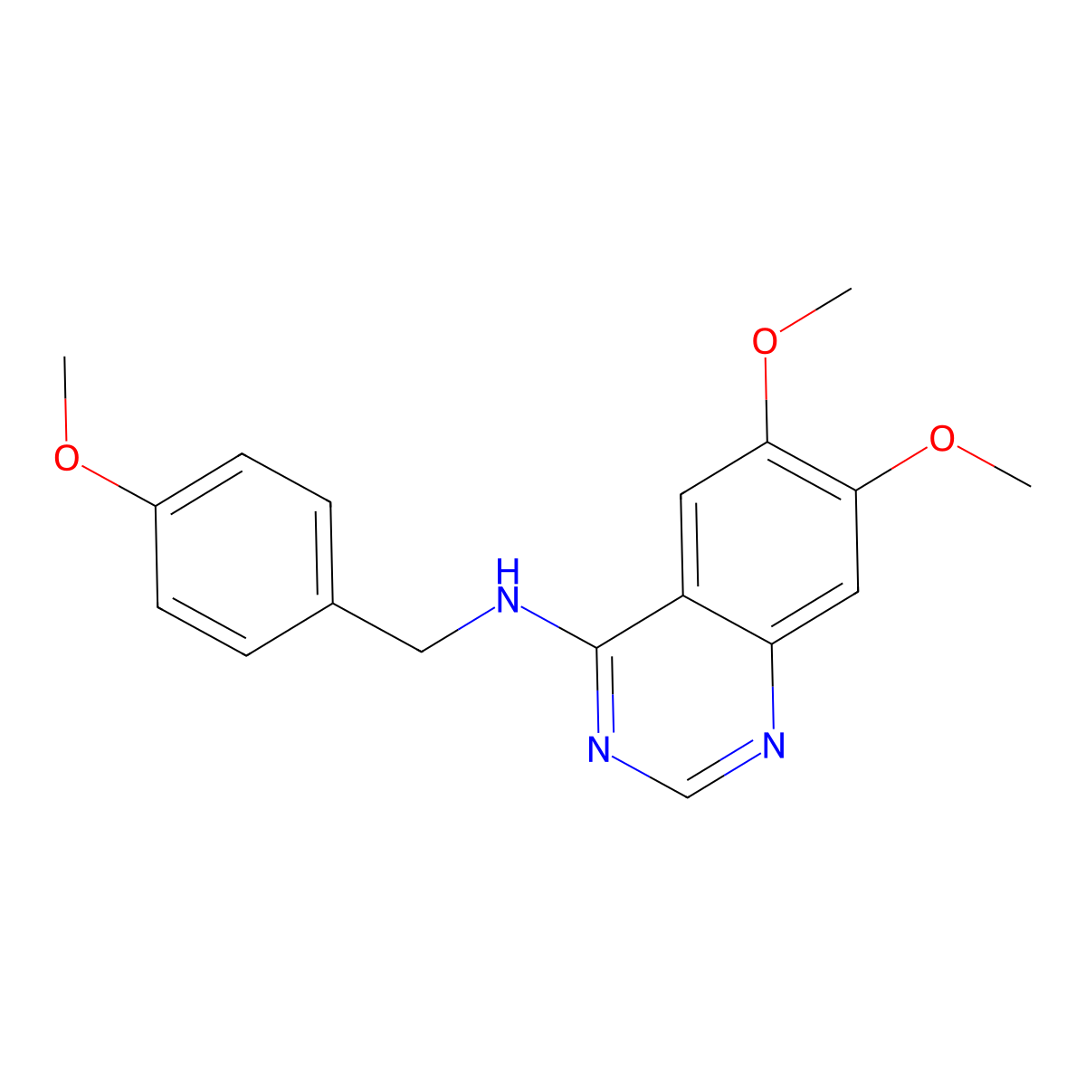 6,7-dimethoxy-N-[(4-methoxyphenyl)methyl]quinazolin-4-amine molecular structure, CAS 167410-63-1