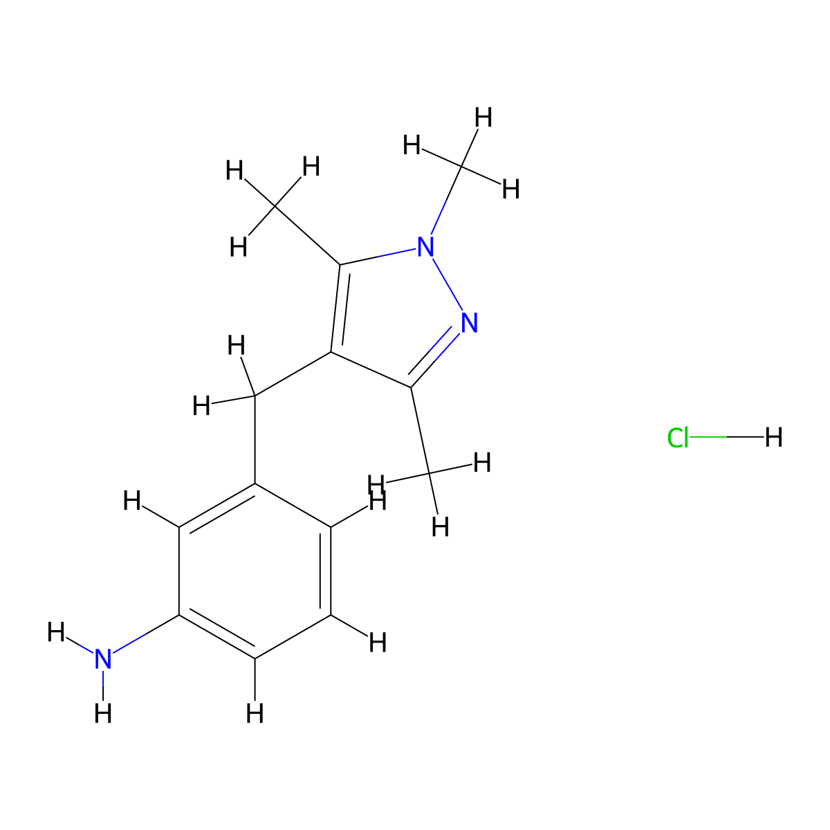 3-((1,3,5-trimethyl-1H-pyrazol-4-yl)methyl)aniline hydrochloride molecular structure, CAS 1674389-83-3