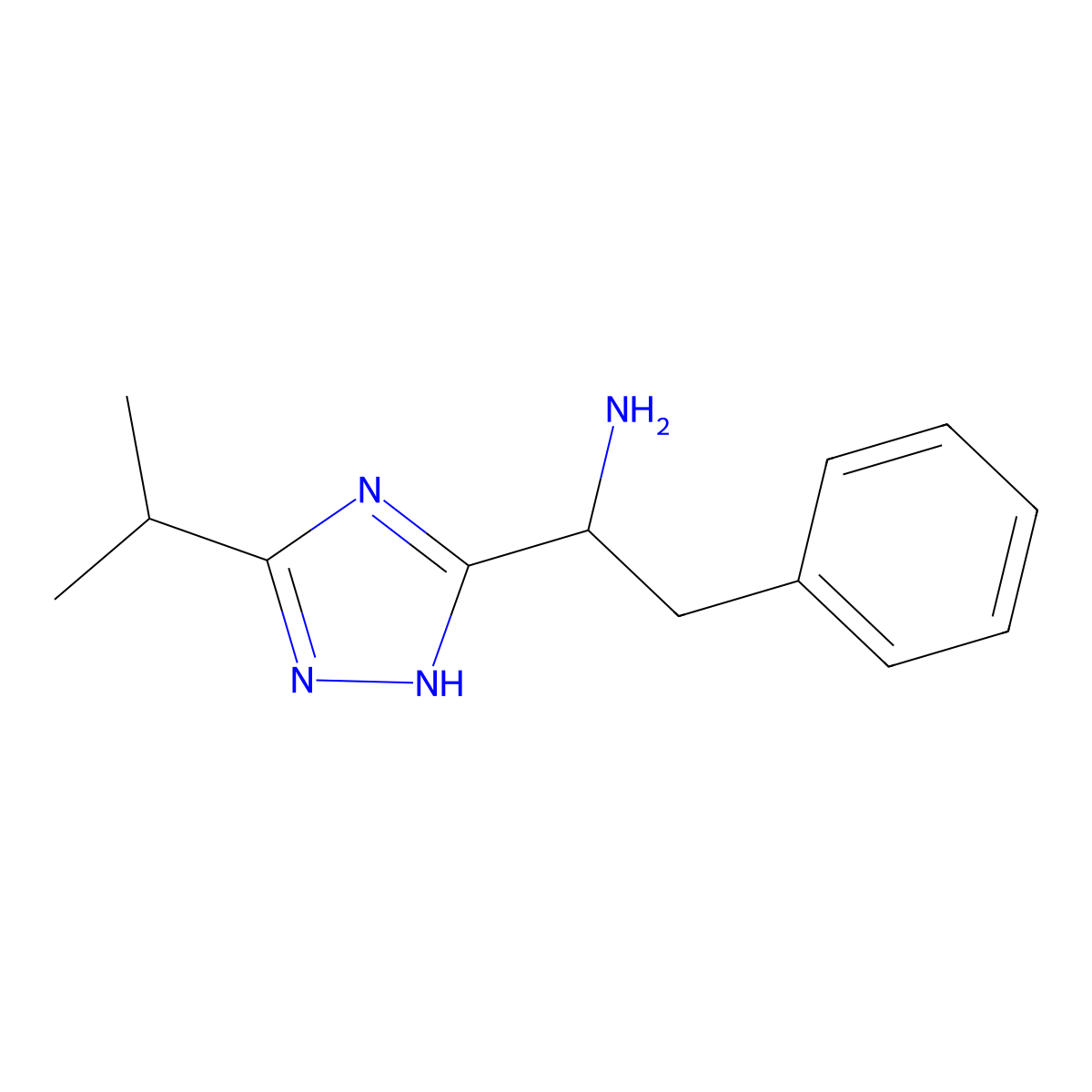 2-phenyl-1-[5-(propan-2-yl)-1H-1,2,4-triazol-3-yl]ethanamine molecular structure, CAS 1674389-84-4