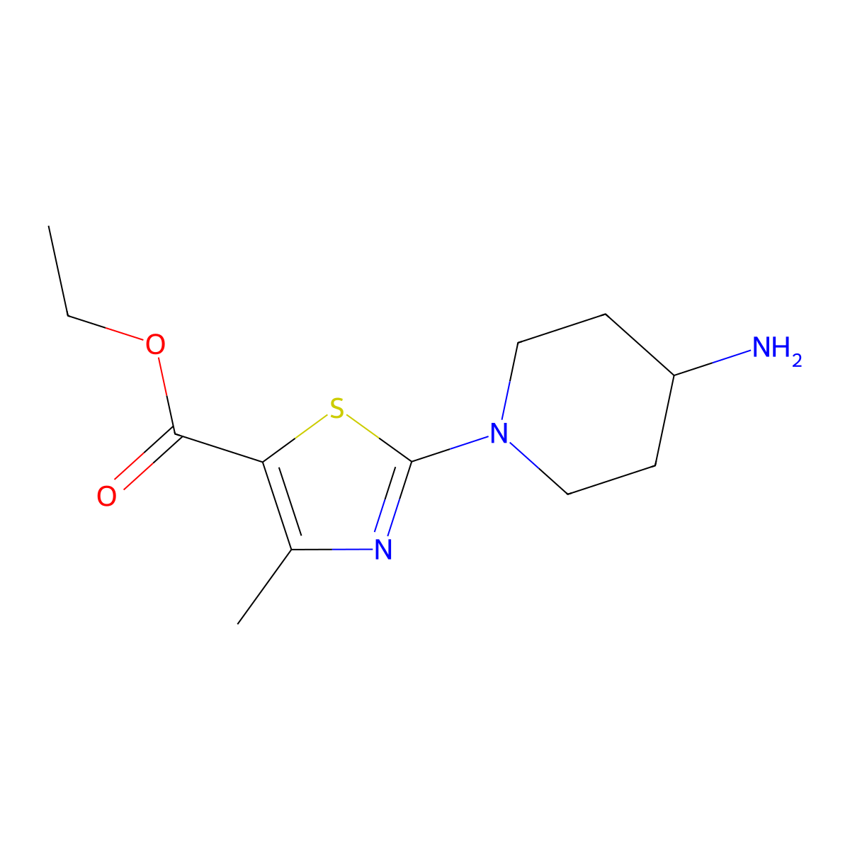 Ethyl 2-(4-aminopiperidin-1-yl)-4-methyl-1,3-thiazole-5-carboxylate molecular structure, CAS 1674389-90-2