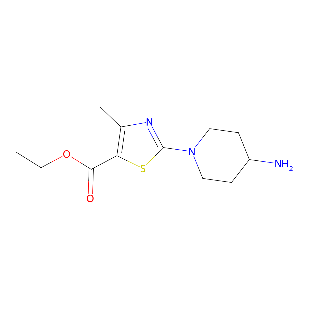 Ethyl 2-(4-aminopiperidin-1-yl)-4-methyl-1,3-thiazole-5-carboxylate molecular structure, CAS 1674389-90-2
