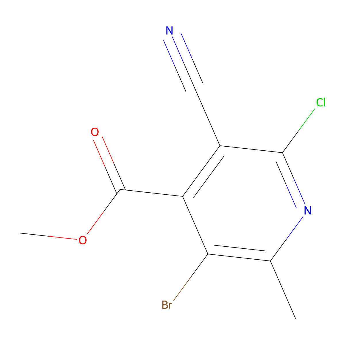 Methyl 3-bromo-6-chloro-5-cyano-2-methylisonicotinate molecular structure, CAS 1674389-94-6