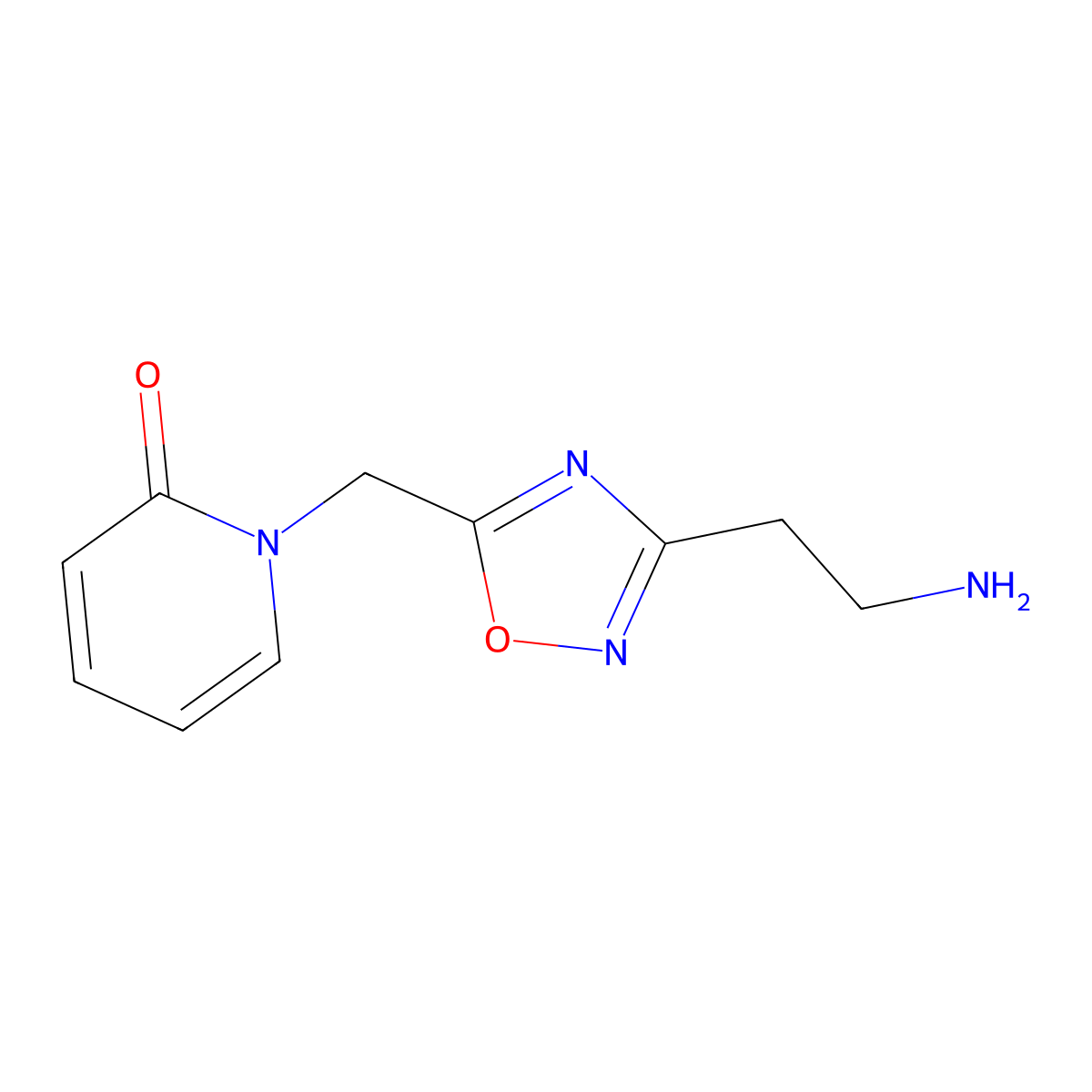 1-{[3-(2-aminoethyl)-1,2,4-oxadiazol-5-yl]methyl}pyridin-2(1H)-one molecular structure, CAS 1674390-00-1