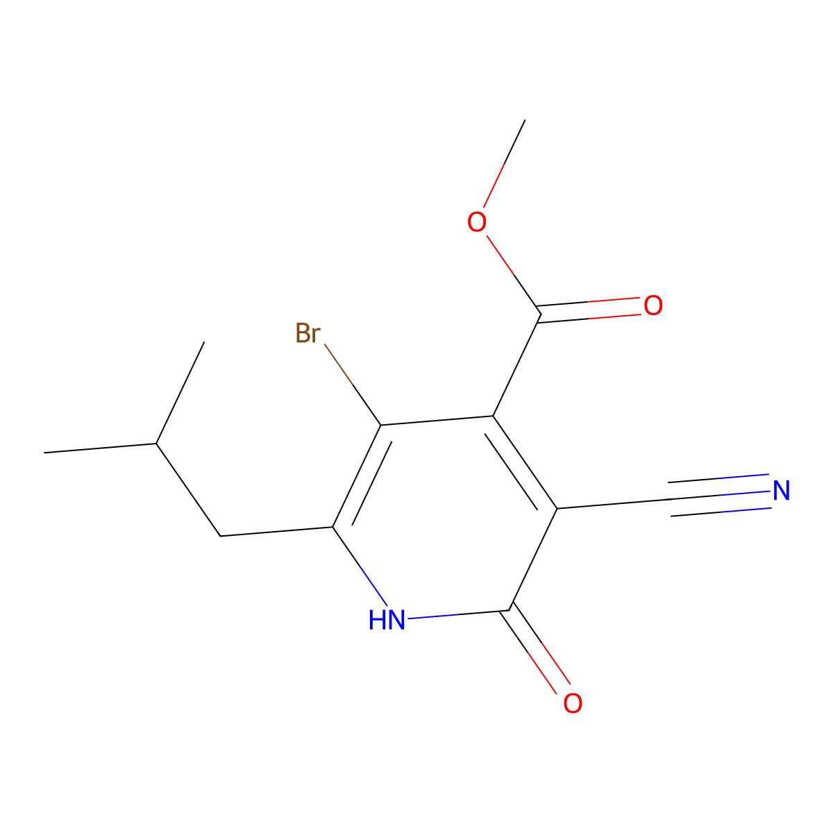 Methyl 5-bromo-3-cyano-6-isobutyl-2-oxo-1,2-dihydropyridine-4-carboxylate molecular structure, CAS 1674390-02-3