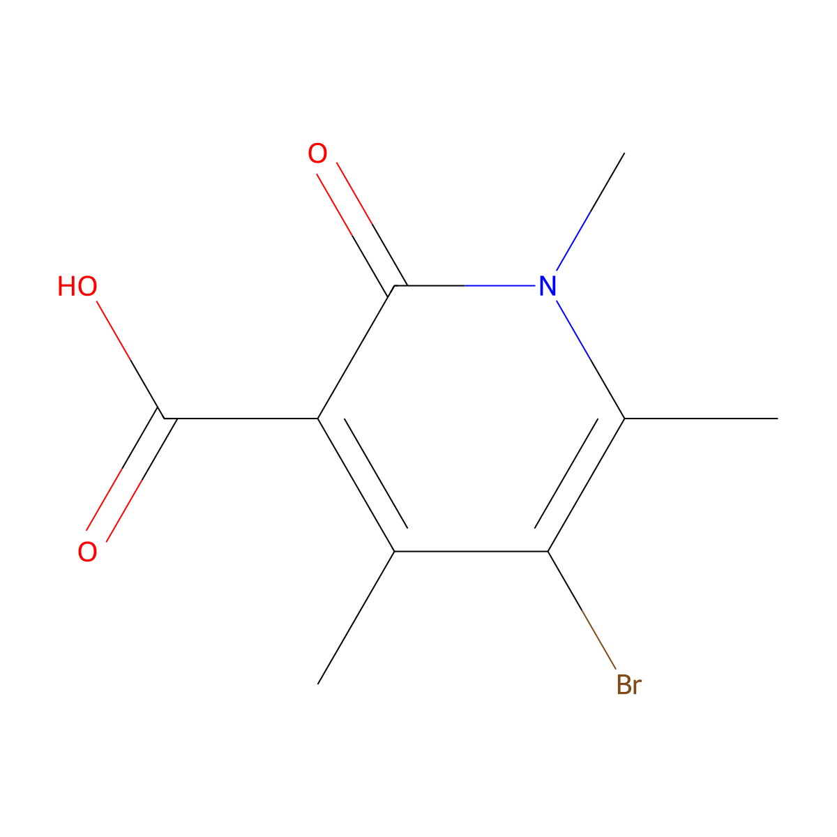 5-Bromo-1,4,6-trimethyl-2-oxo-1,2-dihydropyridine-3-carboxylic acid molecular structure, CAS 1674390-13-6