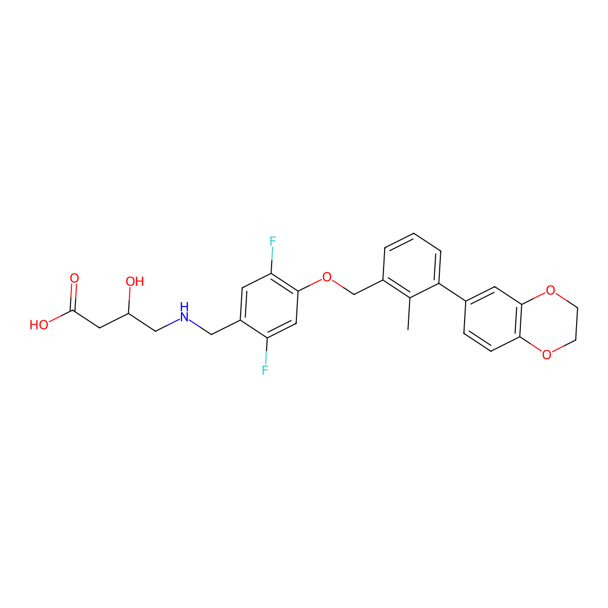 (S)-4-((4-((3-(2,3-dihydrobenzo[b][1,4]dioxin-6-yl)-2-methylbenzyl)oxy)-2,5-difluorobenzyl)amino)-3-hydroxybutanoic acid molecular structure, CAS 1675203-82-3