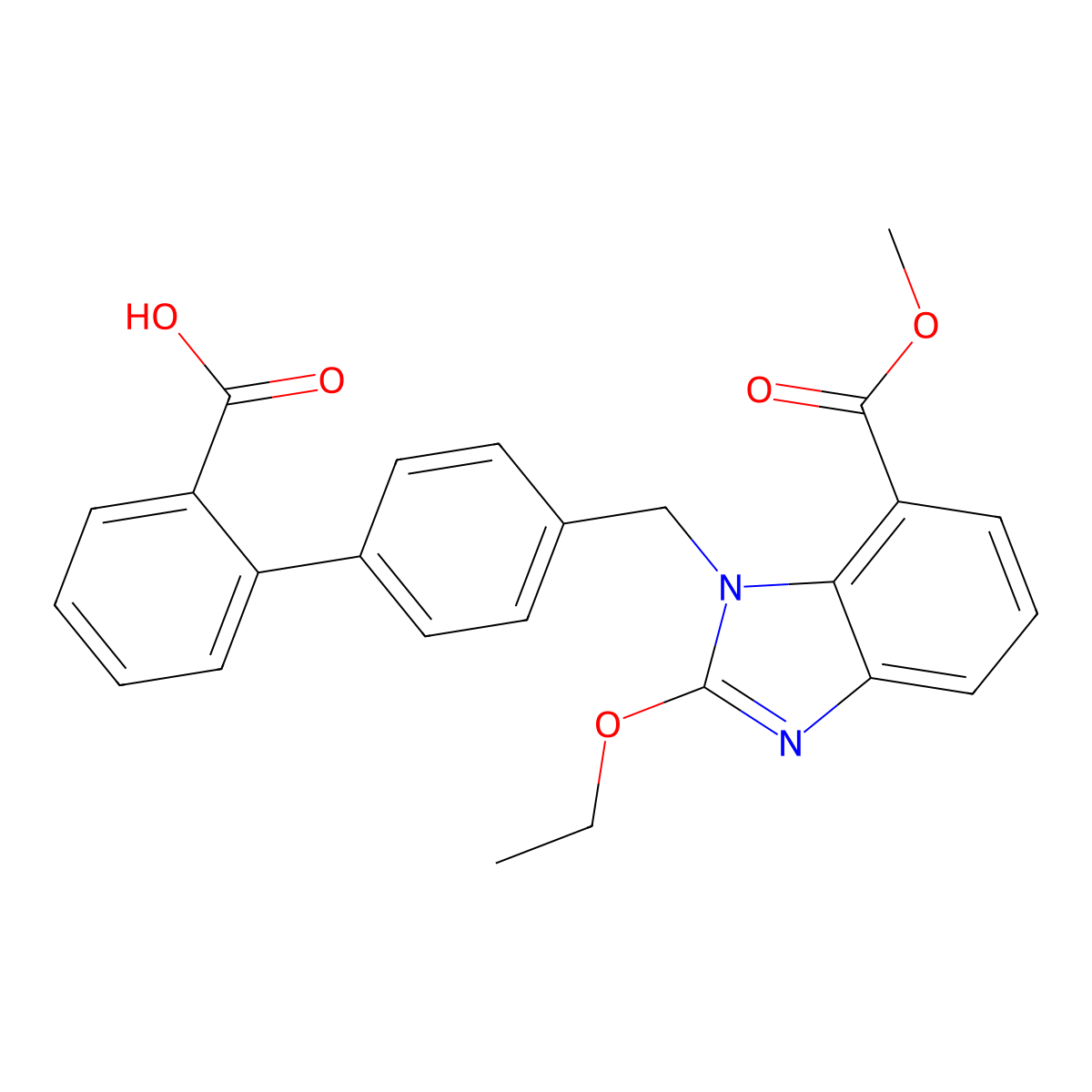 4'-((2-Ethoxy-7-(methoxycarbonyl)-1h-benzo[d]imidazol-1-yl)methyl)-[1,1'-biphenyl]-2-carboxylic acid molecular structure, CAS 1675221-59-6