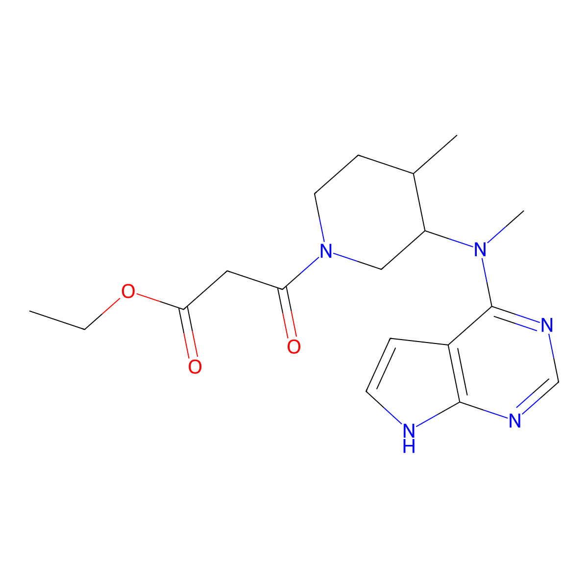 Ethyl 3-((3R,4R)-4-methyl-3-(methyl(7H-pyrrolo[2,3-d]pyrimidin-4-yl)amino)piperidin-1-yl)-3-oxopropanoate molecular structure, CAS 1675248-18-6