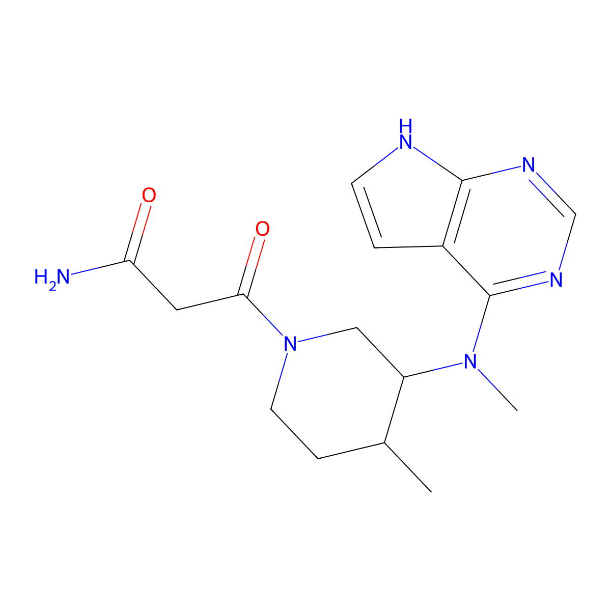 3-((3R,4R)-4-methyl-3-(methyl(7H-pyrrolo[2,3-d]pyrimidin-4-yl)amino)piperidin-1-yl)-3-oxopropanamide molecular structure, CAS 1675248-19-7