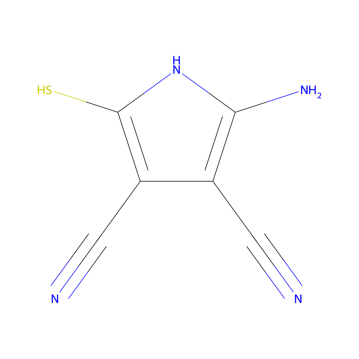 1H-Pyrrole-3,4-dicarbonitrile, 2-amino-5-mercapto- molecular structure, CAS 16754-97-5