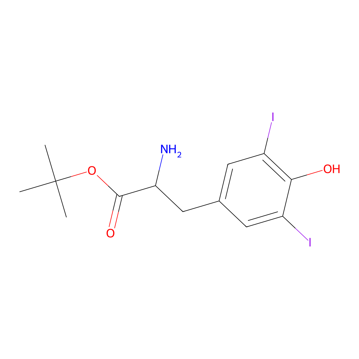 tert-butyl (2S)-2-amino-3-(4-hydroxy-3,5-diiodophenyl)propanoate molecular structure, CAS 167550-82-5