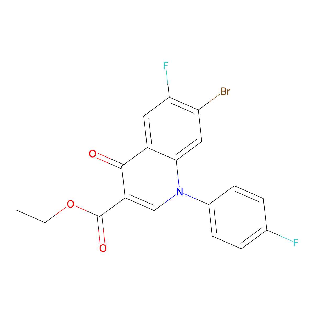 Ethyl 7-bromo-6-fluoro-1-(4-fluorophenyl)-4-oxo-1,4-dihydroquinoline-3-carboxylate molecular structure, CAS 167556-65-2