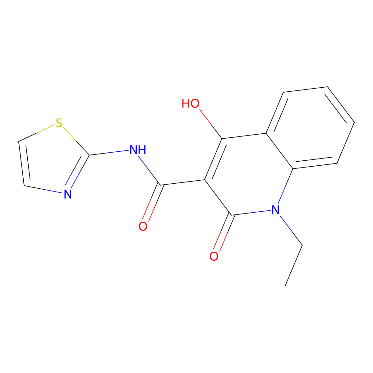 1-ethyl-4-hydroxy-2-oxo-N-(1,3-thiazol-2-yl)-1,2-dihydroquinoline-3-carboxamide molecular structure, CAS 167565-15-3