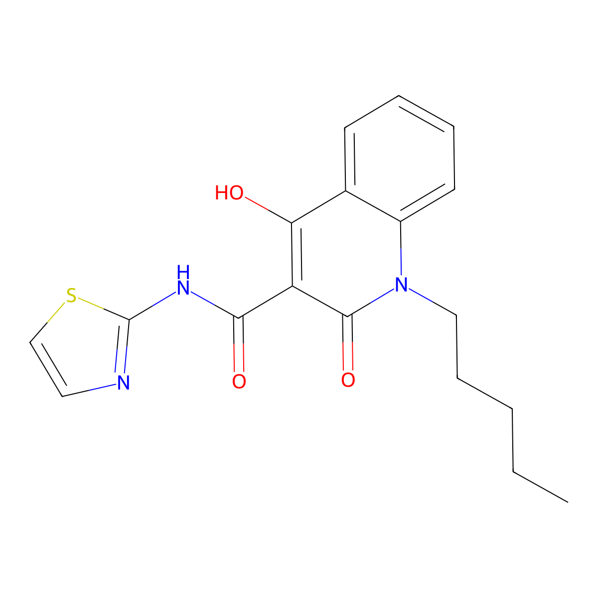 4-hydroxy-2-oxo-1-pentyl-N-thiazol-2-yl-quinoline-3-carboxamide molecular structure, CAS 167565-17-5