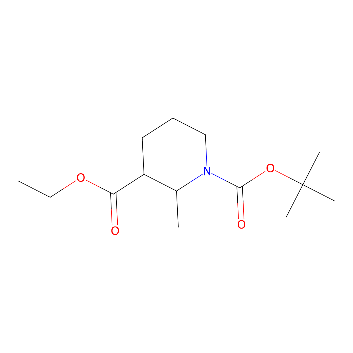 1-Tert-butyl 3-ethyl 2-methylpiperidine-1,3-dicarboxylate molecular structure, CAS 1675974-83-0